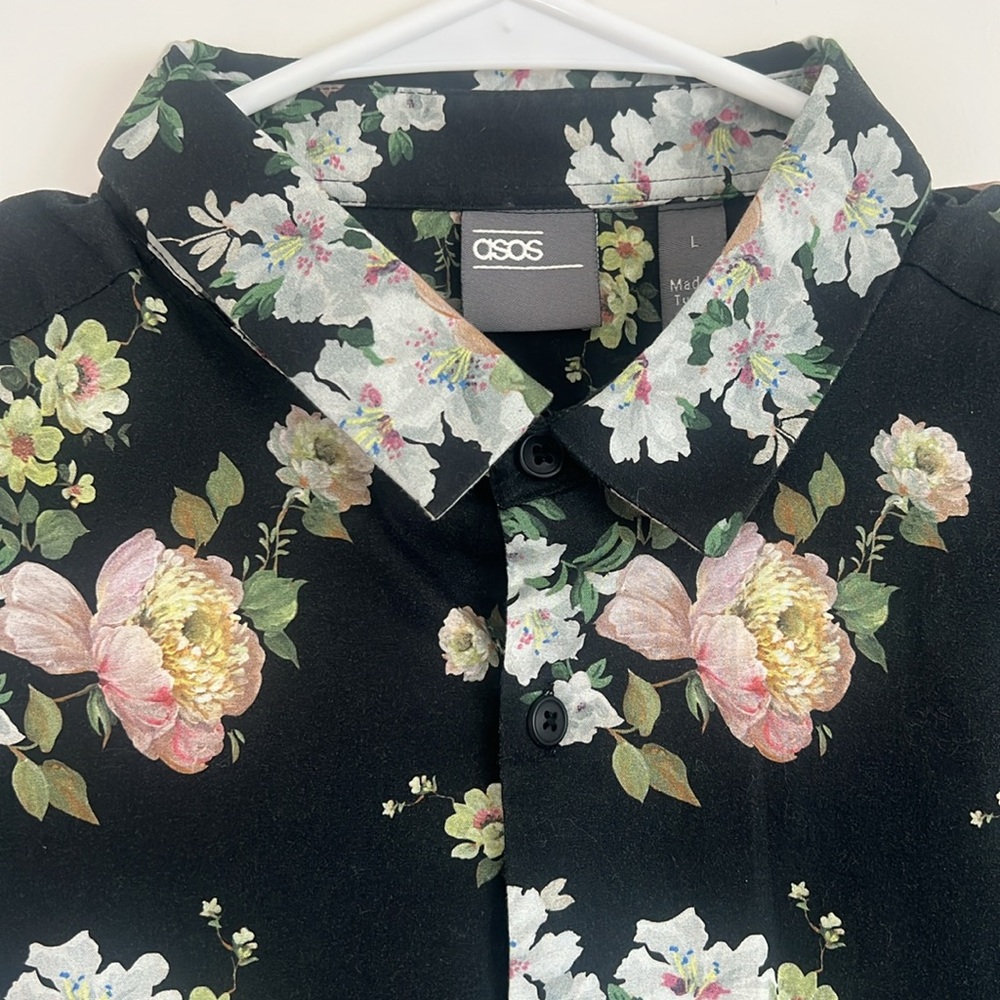 ASOS Black Casual Button Down Shirt with Floral Design